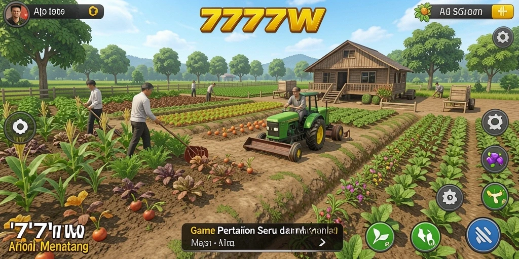Tangkapan layar menampilkan gameplay pertanian yang seru di 7777W.