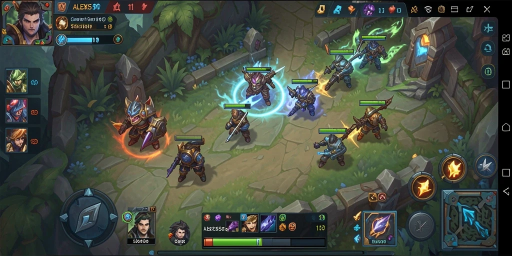 Tampilan seru gameplay ALEXIS500 di arena battle MOBA.