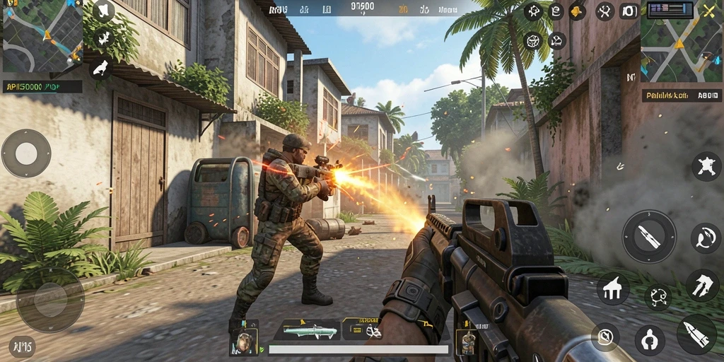 Tangkapan layar menampilkan aksi seru dalam gameplay FPS.
