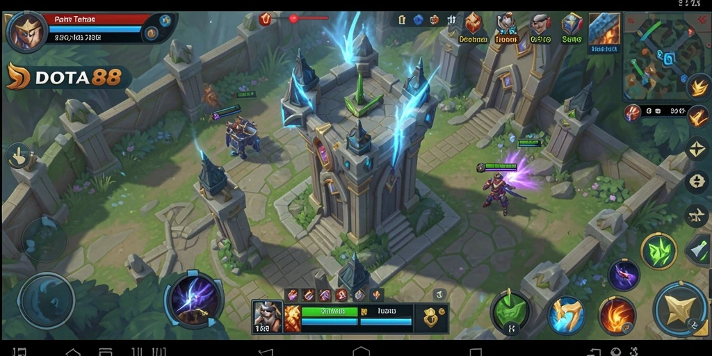 Tampilan gameplay DOTA88 dengan aksi menara bertahan.