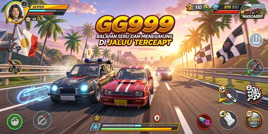 Tampilan seru dari gameplay balapan GG999 yang penuh kecepatan.