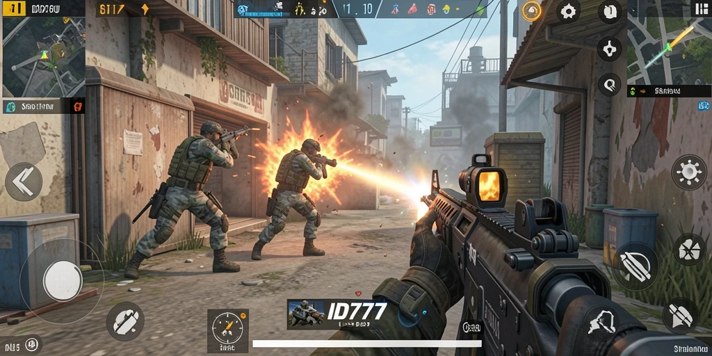 Screenshot gameplay ID777 menampilkan aksi tembak-menembak yang mendebarkan.