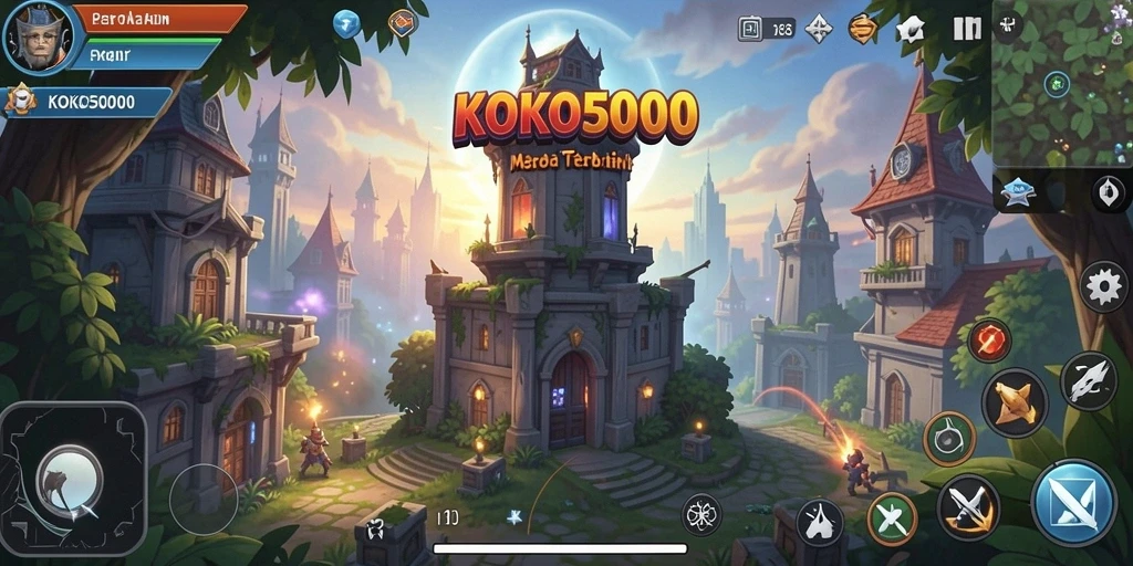 Tampilan grafik permainan Tower Defense KOKO5000 yang menakjubkan.