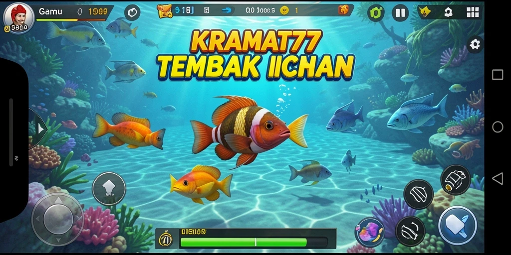 Screenshot KRAMAT77 menampilkan gameplay Tembak Ikan yang seru.
