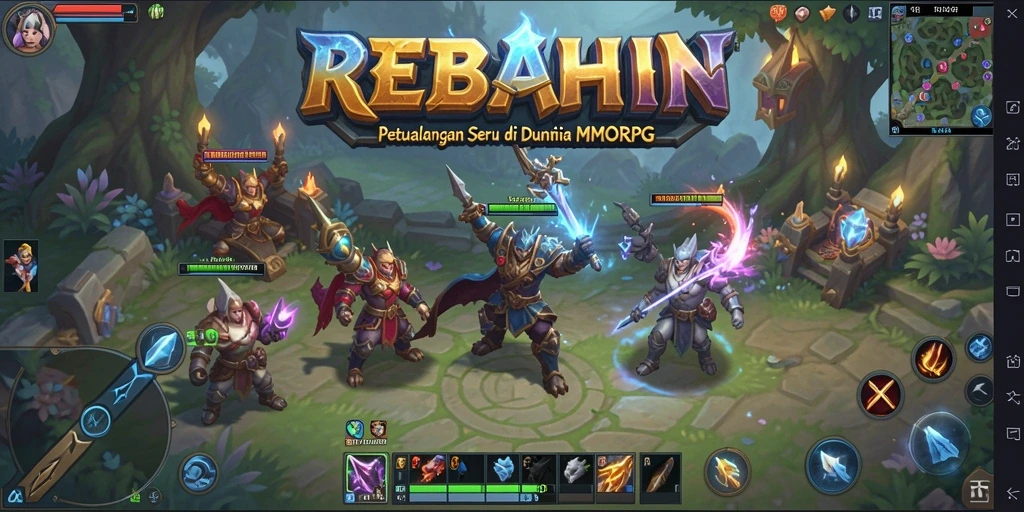 Tangkapan layar gameplay penuh aksi di dunia fantasi REBAHIN.