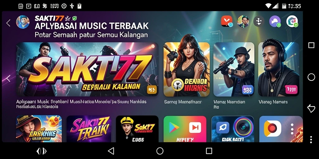 Screenshot aplikasi SAKTI77 menampilkan antarmuka yang menarik dan nyaman untuk mendengarkan musik.