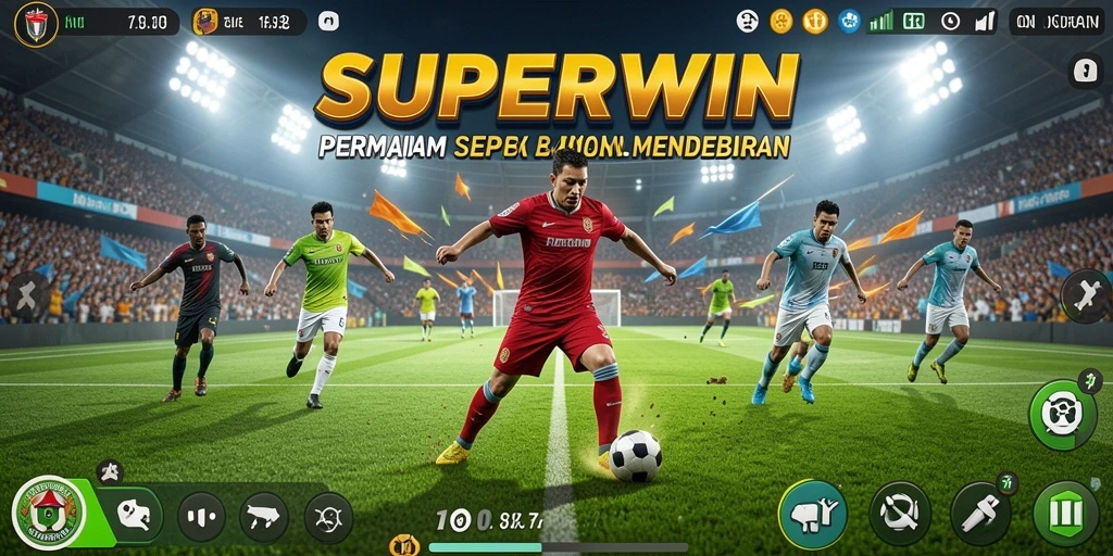 Tampilan gameplay <strong>SUPERWIN</strong> yang seru dengan aksi sepak bola nyata.